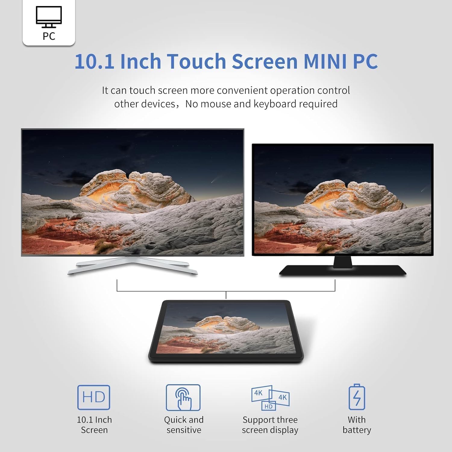 Mini PC N5095 8GB RAM/128GB ROM 10.1 Inch Touchscreen Mini Computer,Dual R232 HDMI,BT 5.2,WiFi 5.0,Type-C,Support Auto-Boot Mini Desktop PC