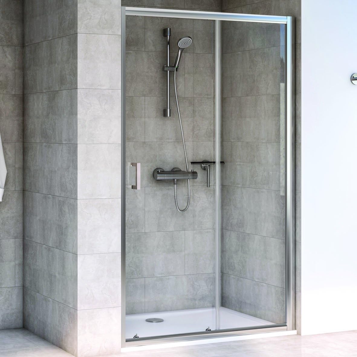Aqualux 1193804 Sliding Shower Door Recess Fit, Polished Silver, 1200mm