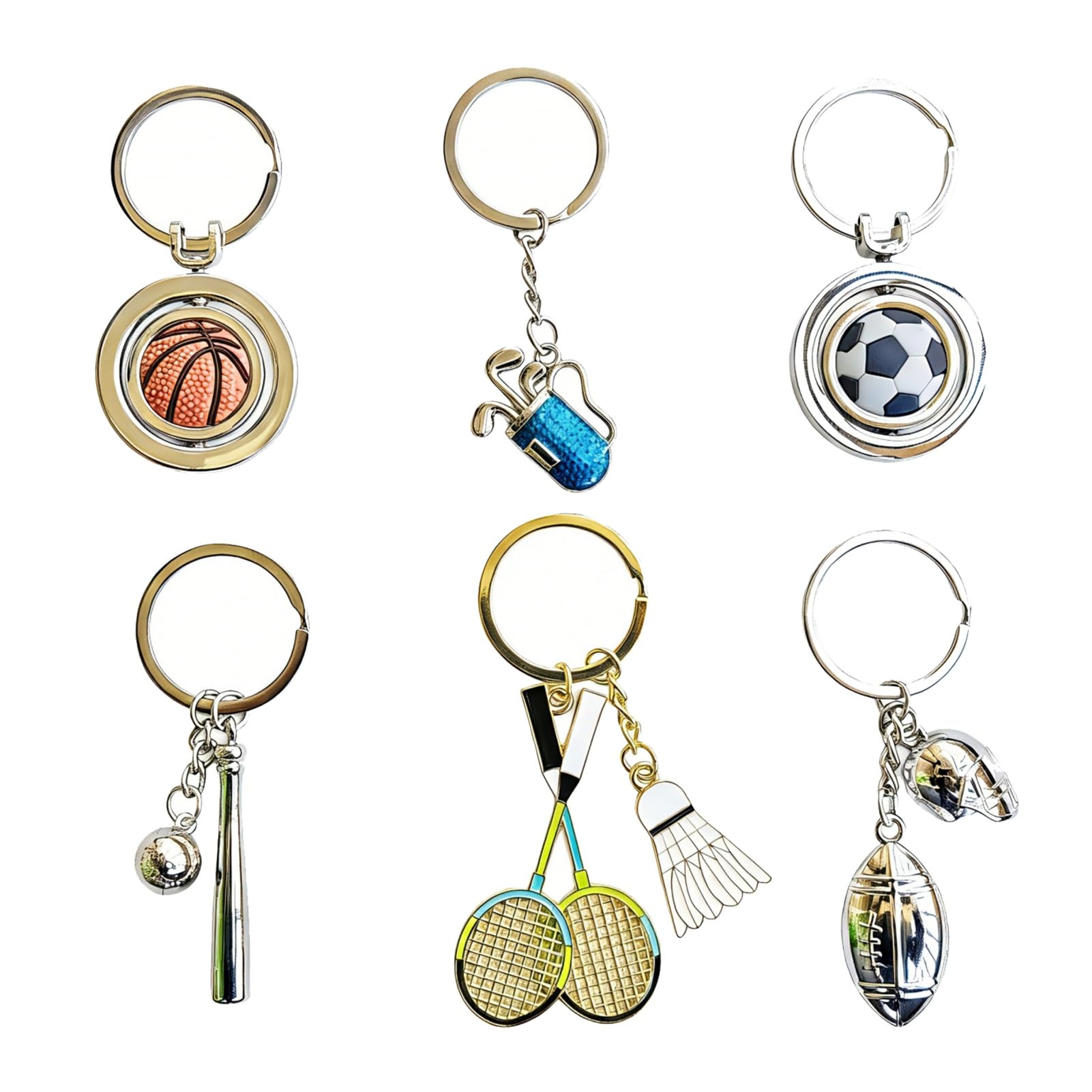 6-Pack 3D Metal Keychain Set Party Favor Gift Pack for Artists Drivers Pilots Music Sports Vehicle Lovers Men
