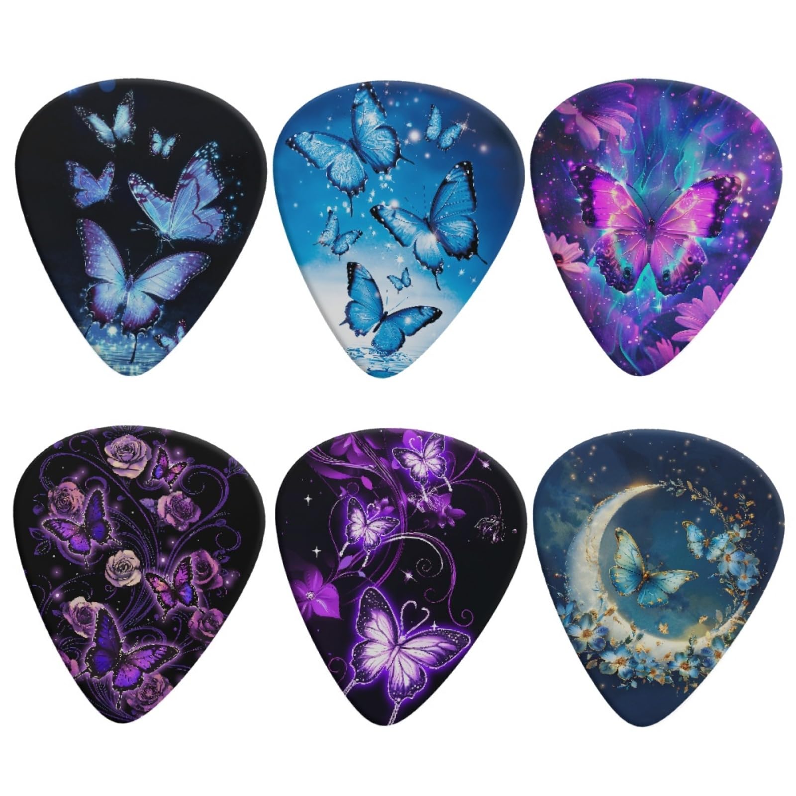 KEIAHUAN Púa de guitarra de mariposa para mujeres y niñas, paquete de 6 púas de guitarra, triángulo clásico, púas de guitarra pesada para bajo, guitarras acústicas para mujeres guitarristas
