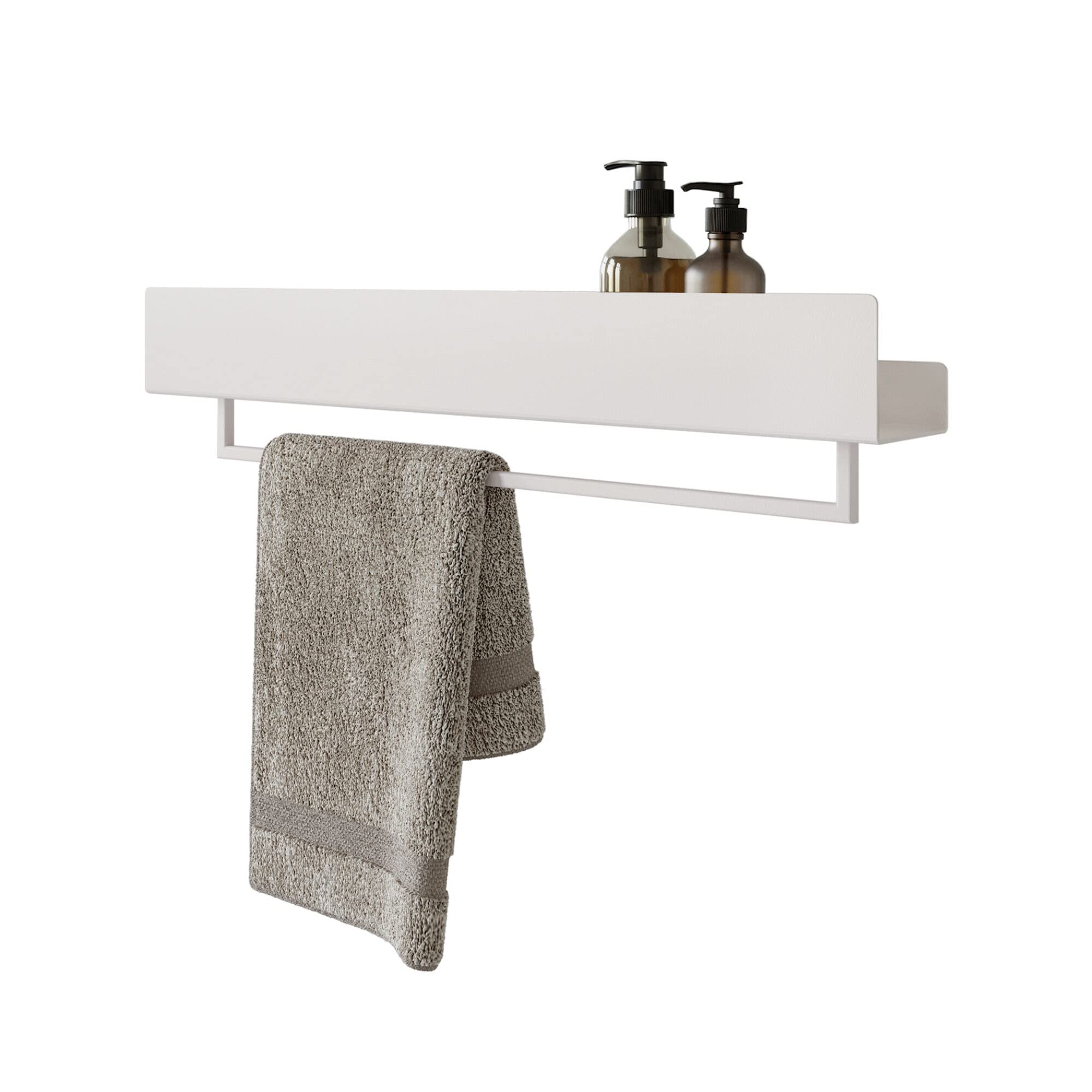DABSTORY Toallero con estante, 40 cm, toallero de acero inoxidable, montaje en pared, para baño y cocina, accesorios, almacenamiento, baño, Vasca, color blanco, 40 cm