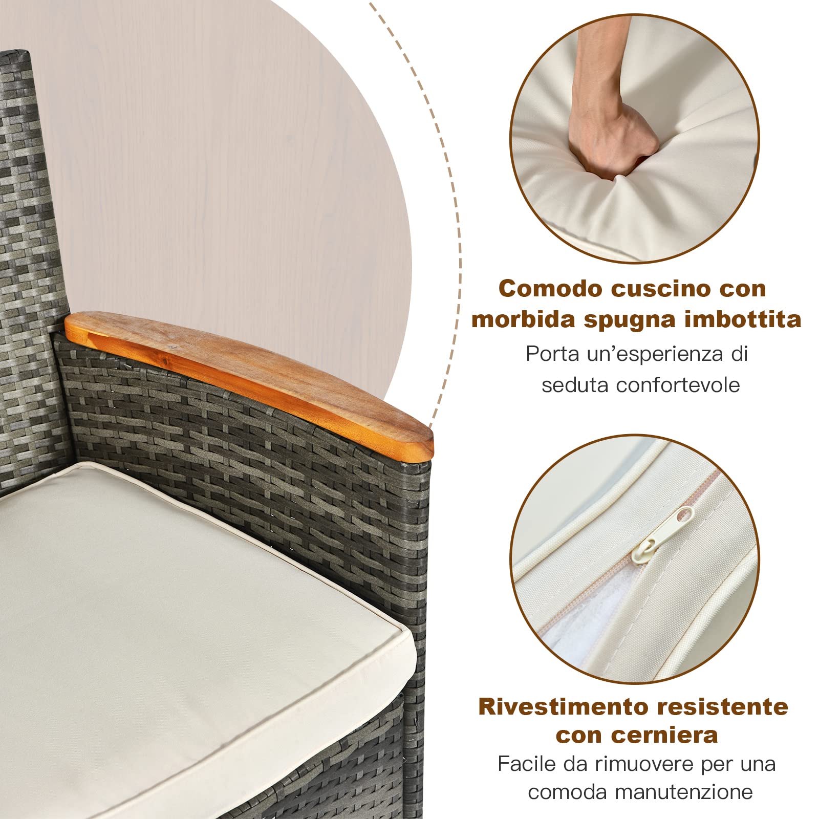 COSTWAY Set 9 Pezzi da Pranzo per giardino, Set di Mobili Esterno in Rattan PE, con 1 Tavolo Rettangolare e 8 Sedie con Cuscini, Ideale per Giardino Piscina e Cortile