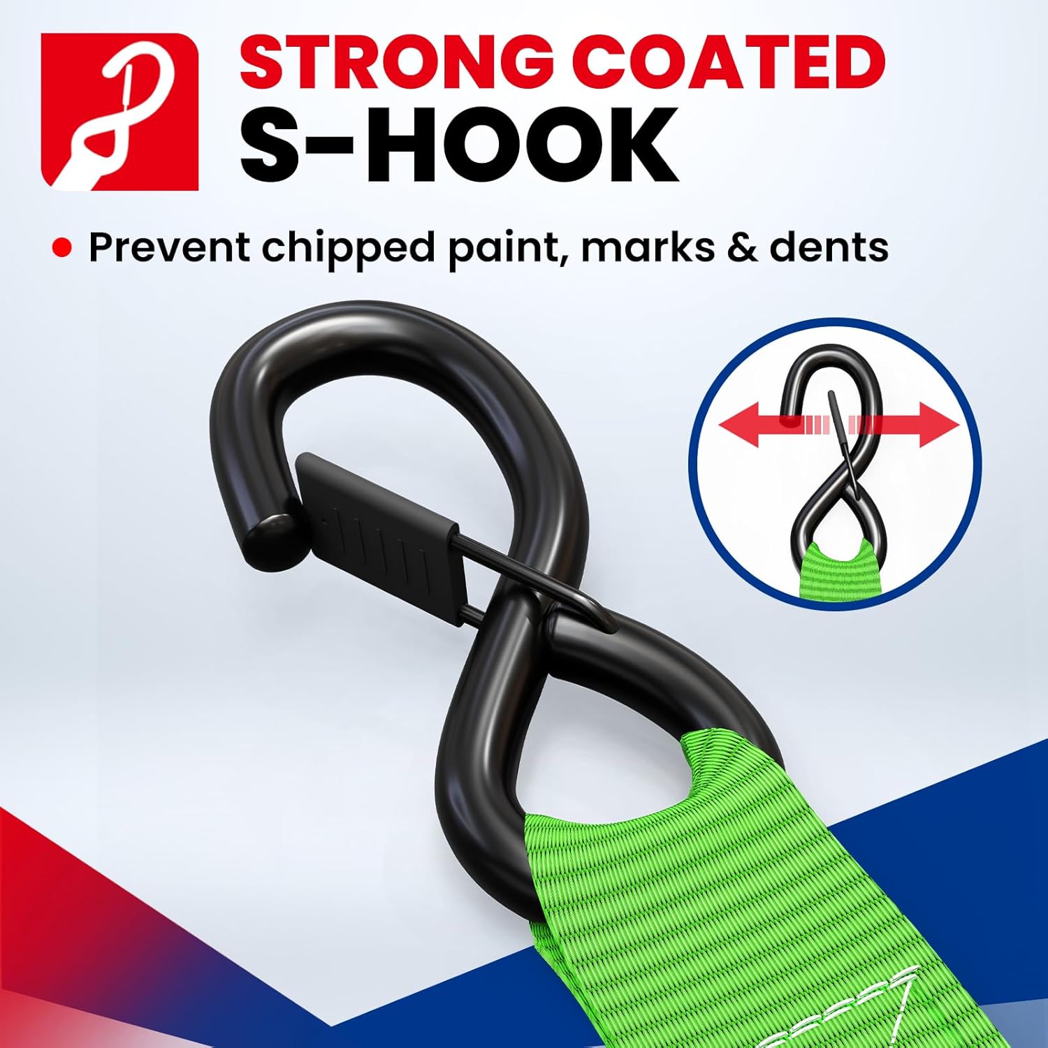 MOCA Heavy Duty Ratchet Tie Down Straps - 5,200 Lbs Breaking Strength 1.6" x 8', with 4 Heavy Duty Ratchet Padded Handles & Coated Chromoly S Hooks & 4 Soft Loop Tie-Downs (Green) - Image 3