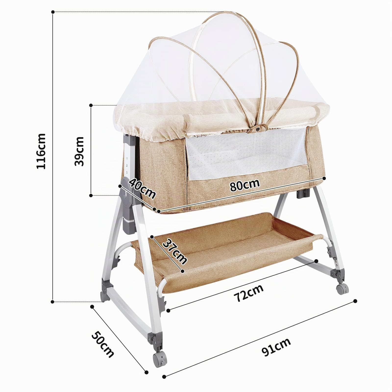 Cuna Cododo para bebé 3 en 1, cuna Cododo con colchón y mosquitera, cuna para bebé, capacidad de carga 50 kg, compacta en 3 segundos, fácil de transportar, 80 x 40 x 100 – 115 cm