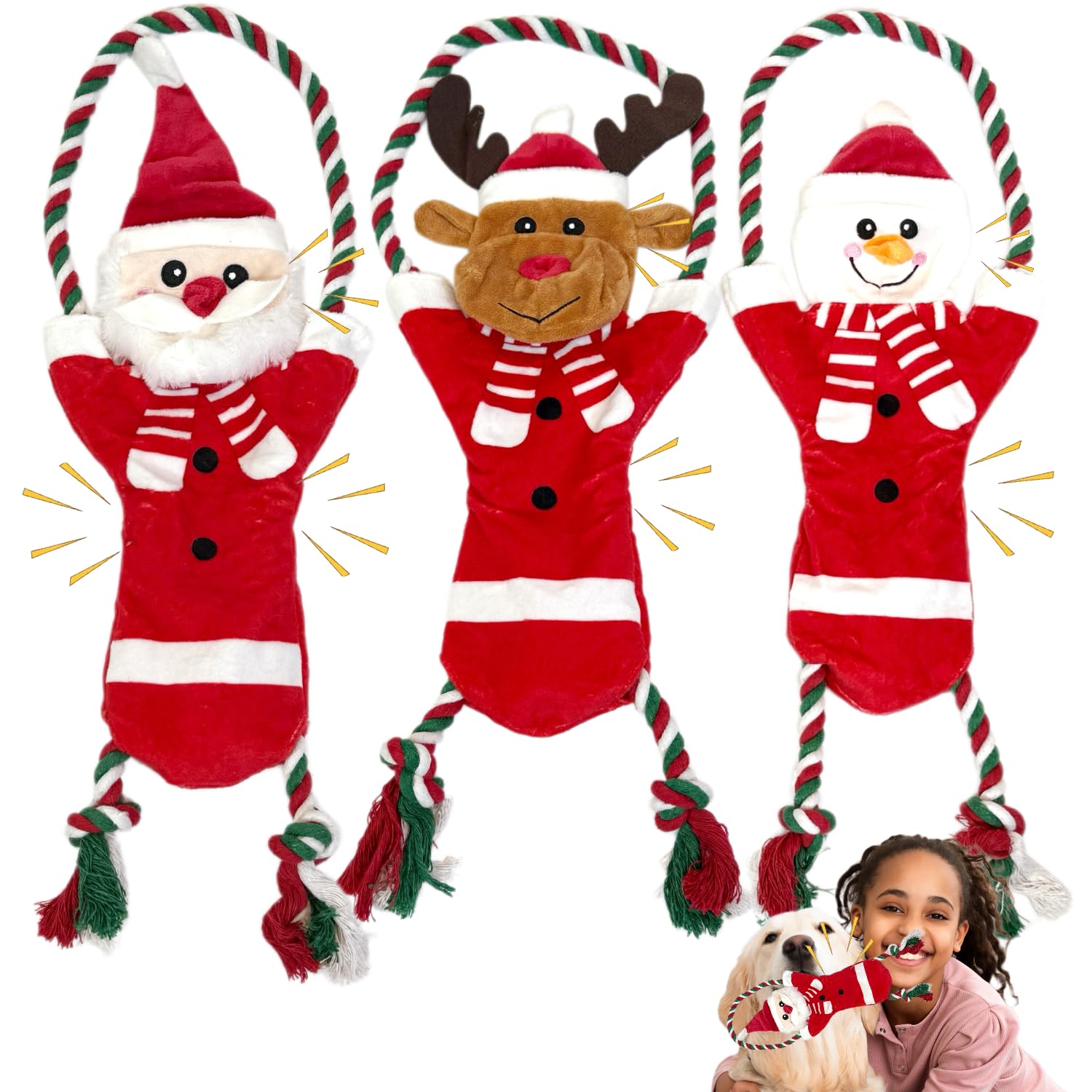 CIIVURR 3Pcs/Set Christmas No Stuffing Squeaky Interactive Dog Plush Toys