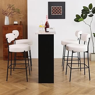 DYHOME Bar Stools Set of 4, White 28 Inches White Counter Height Bar Stools with Back, Mid-Century Modern Bar Chairs for Kitchen Island, Dining Room
