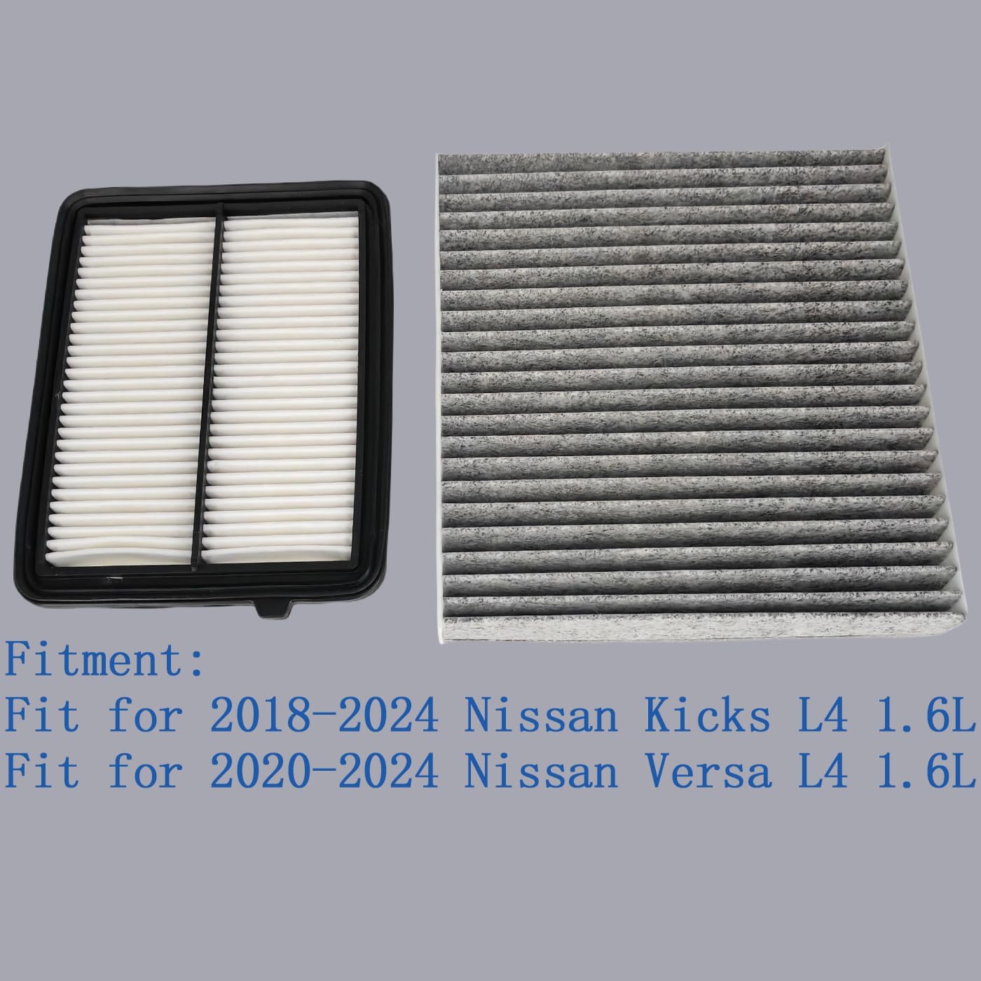 Engine & Cabin Air Filter Fit for 2018-2024 Nissan Kicks L4 1.6L, 2020-2024 Versa L4 1.6L, Replace 165465RA0A 165465RB1A 272776CA0A 278915RB0A