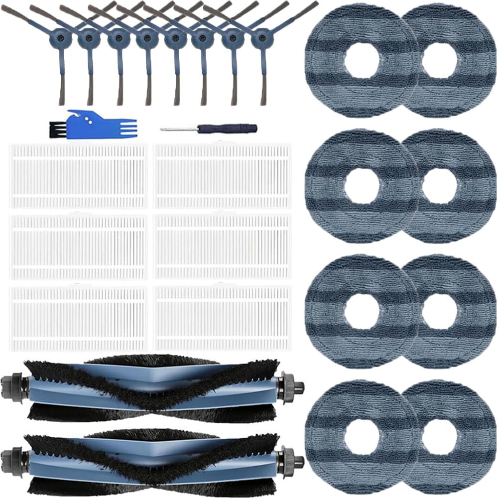 26 Pcs Replacement Accessories for eufy Omni C20 Robot Cleaner, 2 Main Brushes + 6 HEPA Filters+8 Mop Pads+ 8 Side Brushes,2 Tools