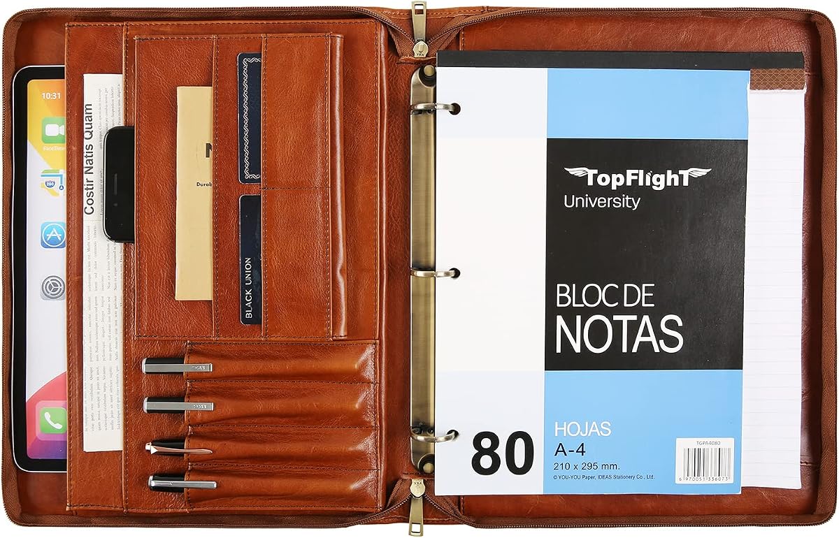 Handmade Leather Portfolio Binder - 3 Ring Binder Portfolio Genuine Leather Business Padfolio, Personlized Legal Pad Folio Folder for Lefty & Righty - Oil Brown