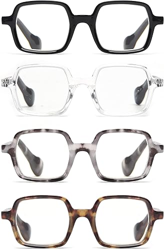 Miniatura 1 de JM 4 Pack Square Reading Glasses, Blue Light Blocking Computer Reader for women men, Spring Hinge