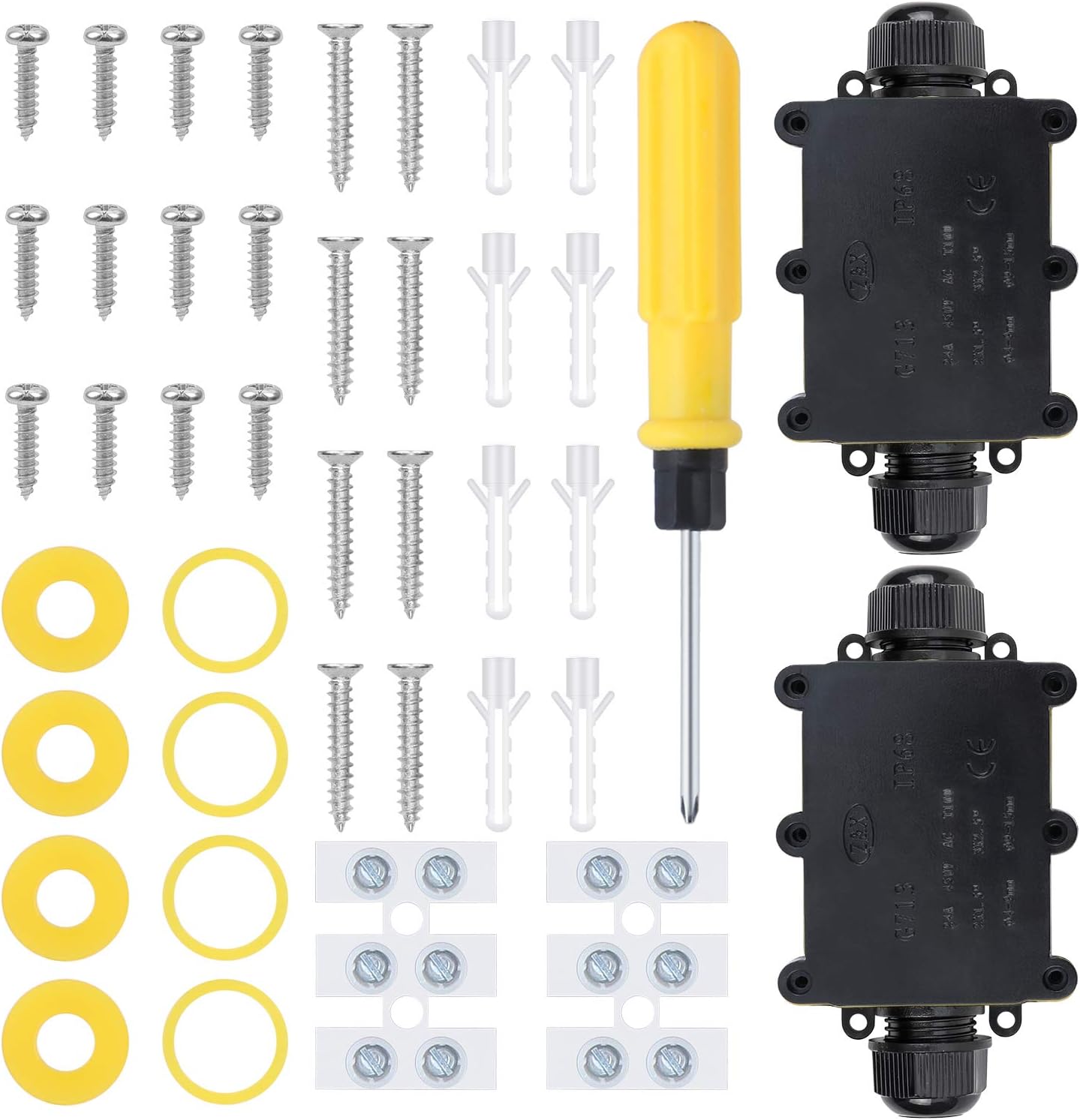 WiMas Outdoor Waterproof Wire Connectors IP68 Connector Electrical Box Wire Waterproof Junction Box External Plastic 2-Way Plug Line M20 Coaxial Cable Connector Diameter 4-15mm Cable 2 Sets