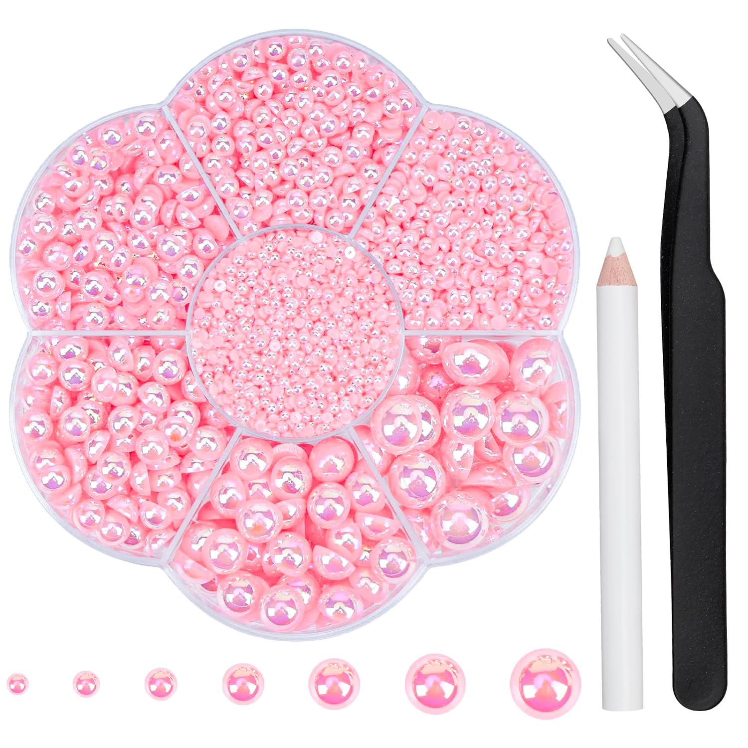 6100 perlas de uñas, perlas de parte trasera plana para manualidades, medias perlas para maquillaje, perlas planas para manualidades, manualidades, abalorios, decoraciones de uñas con pinzas y
