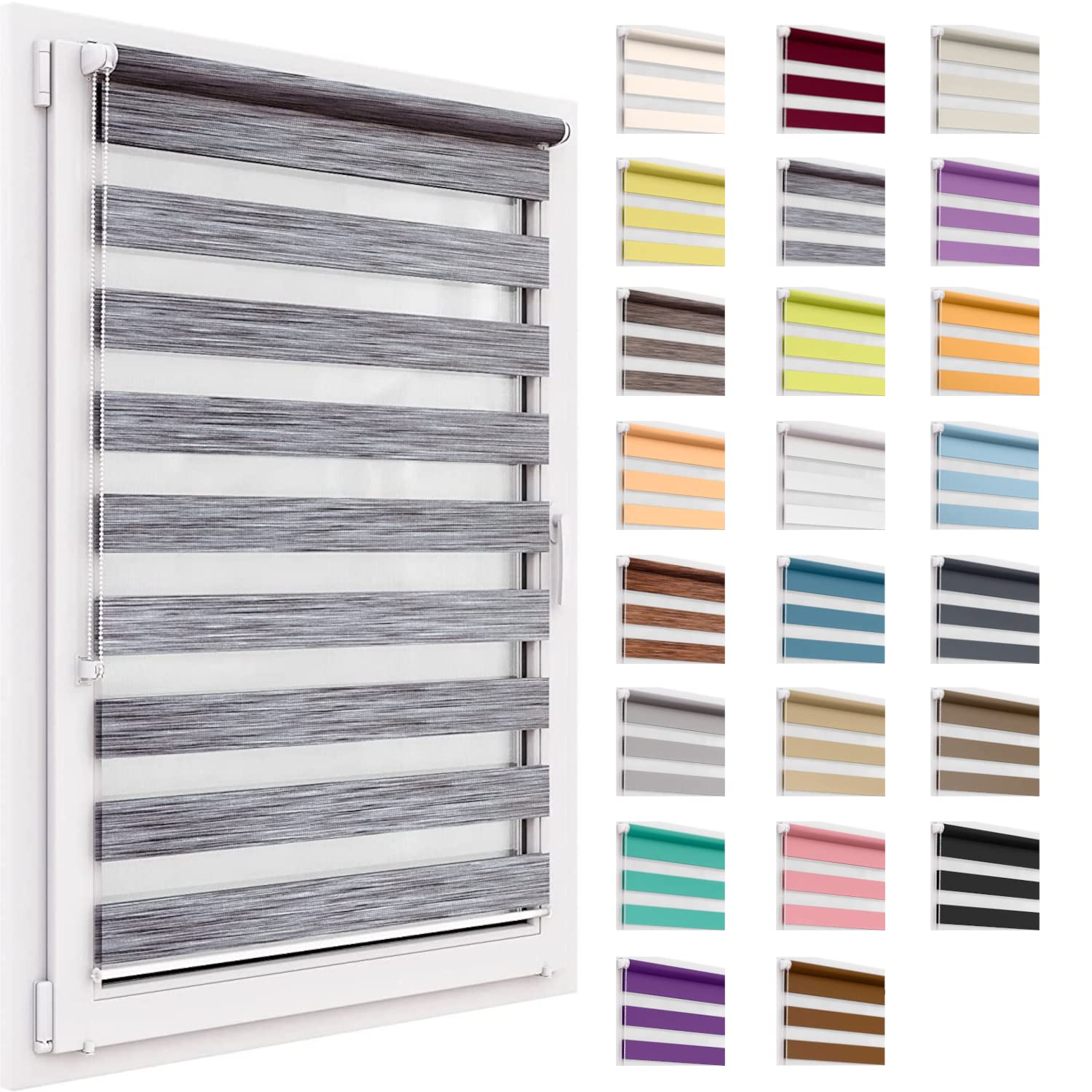Podwójna roleta bez wiercenia, materiał 123cmx220cm, roleta Klemmfix, Easyfix, przepuszczająca światło i zaciemniająca, Day&Night, zaciskowa roleta przeciwsłoneczna, do okien i drzwi