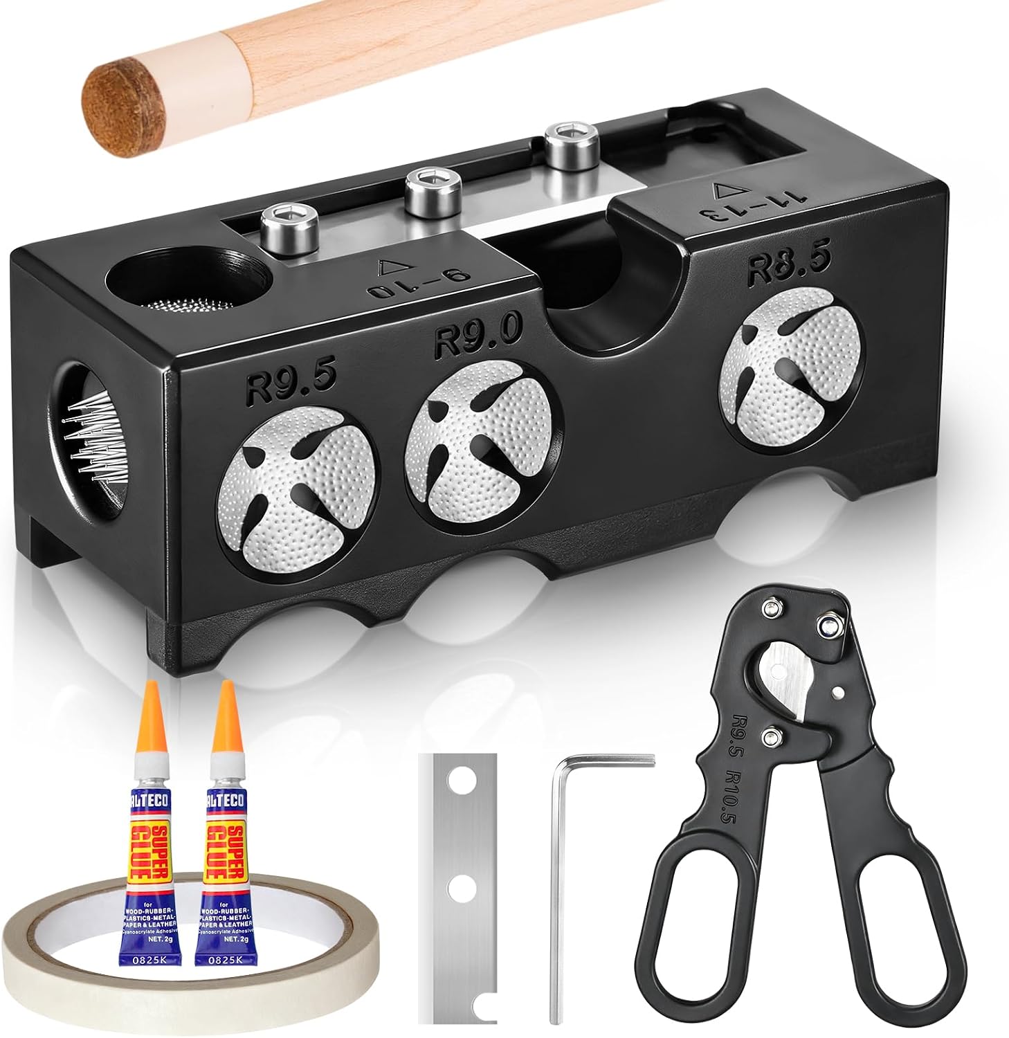 11-in-1 Pool Cue Tips Shaper, Pool Cue Tips Replacement Kit, Pool Cue Repair Kit for Billiard Enthusiasts