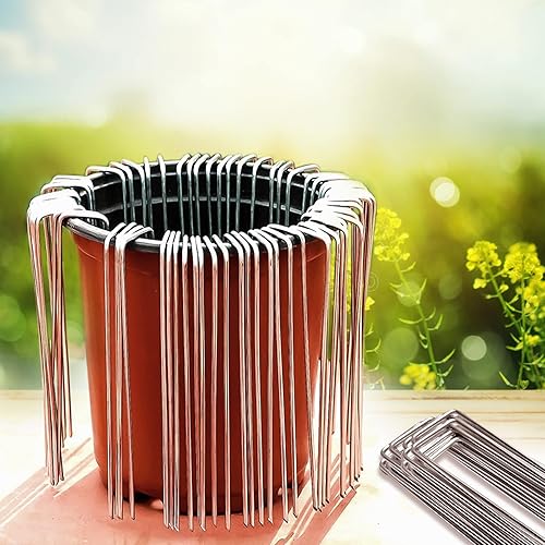 Miniatura 7 de SRNRUS Grapas de paisaje de 12 pulgadas, 25, 50, 100, 200 piezas, estacas de metal galvanizadas para jardín, estacas de patio, calibre 11, pasadores