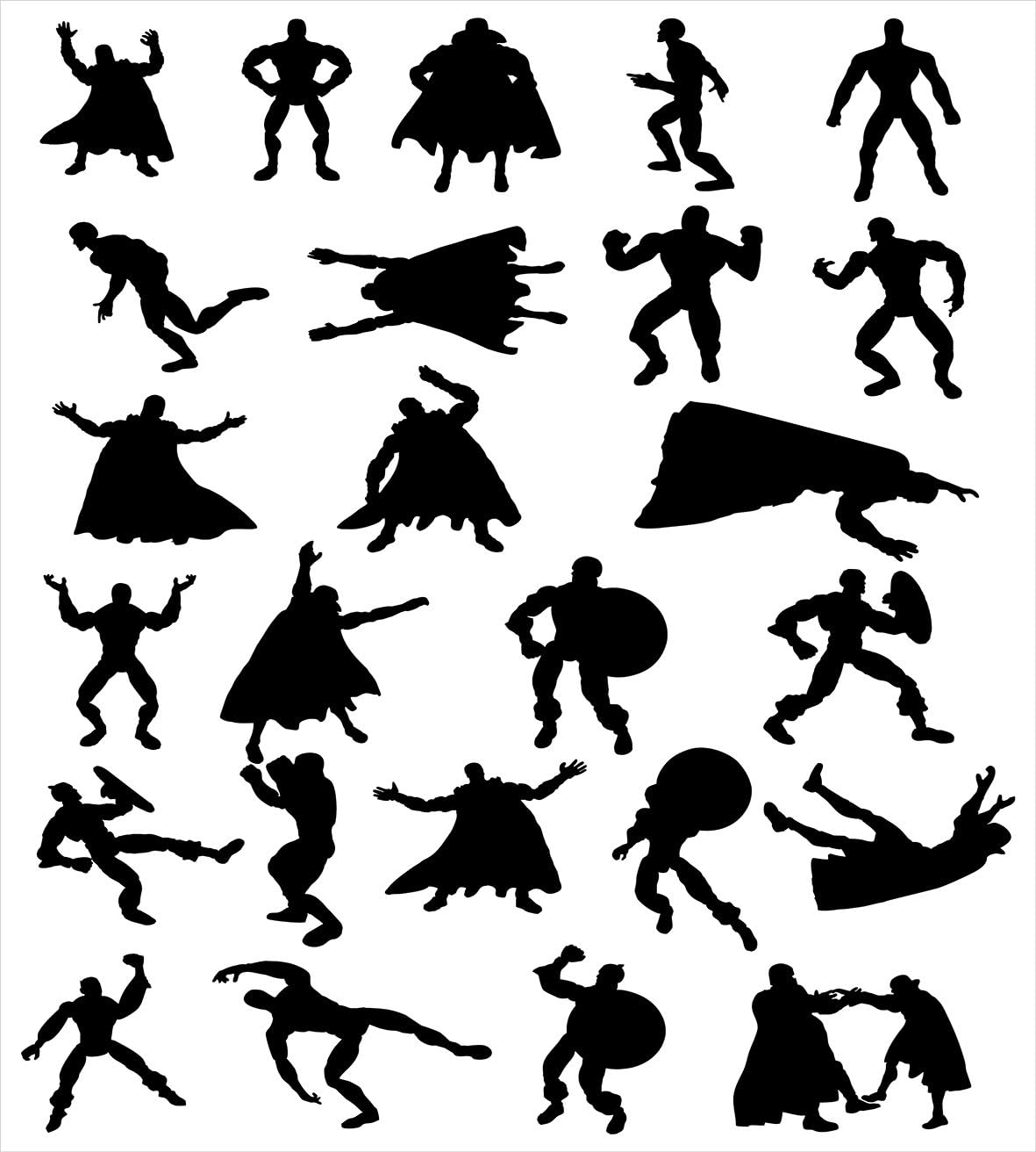 Ambesonne Superhero Duvet Cover Set, Hero Silhouettes in Different Moves Action Energy Conflict Struggle Illustration, Decorative 3 Piece Bedding Set with 2 Pillow Shams, Queen Size, Black White Queen Black White