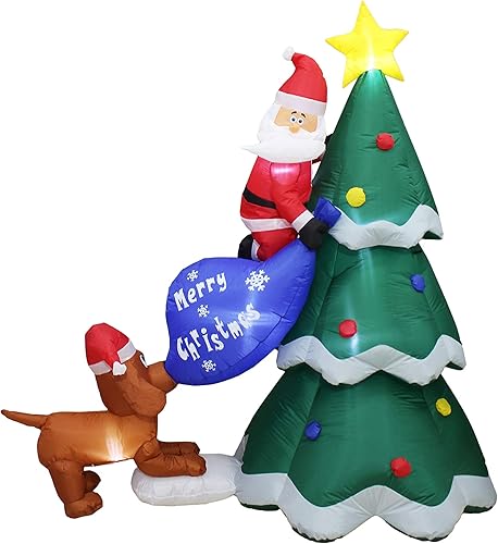 Papá Noel inflable de Navidad de 6 pies de alto con bolsa de regalo para escalar en el árbol de Navidad perseguido por perro, cachorro, luces LED disponible en Yaxa Guatemala