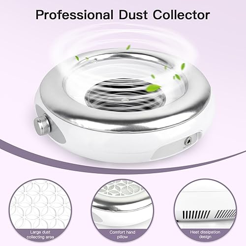 Miniatura 3 de Lavinda Colector de polvo de uñas, potente aspiradora de polvo de uñas con filtro reutilizable, ventilador de succión profesional con almohada de
