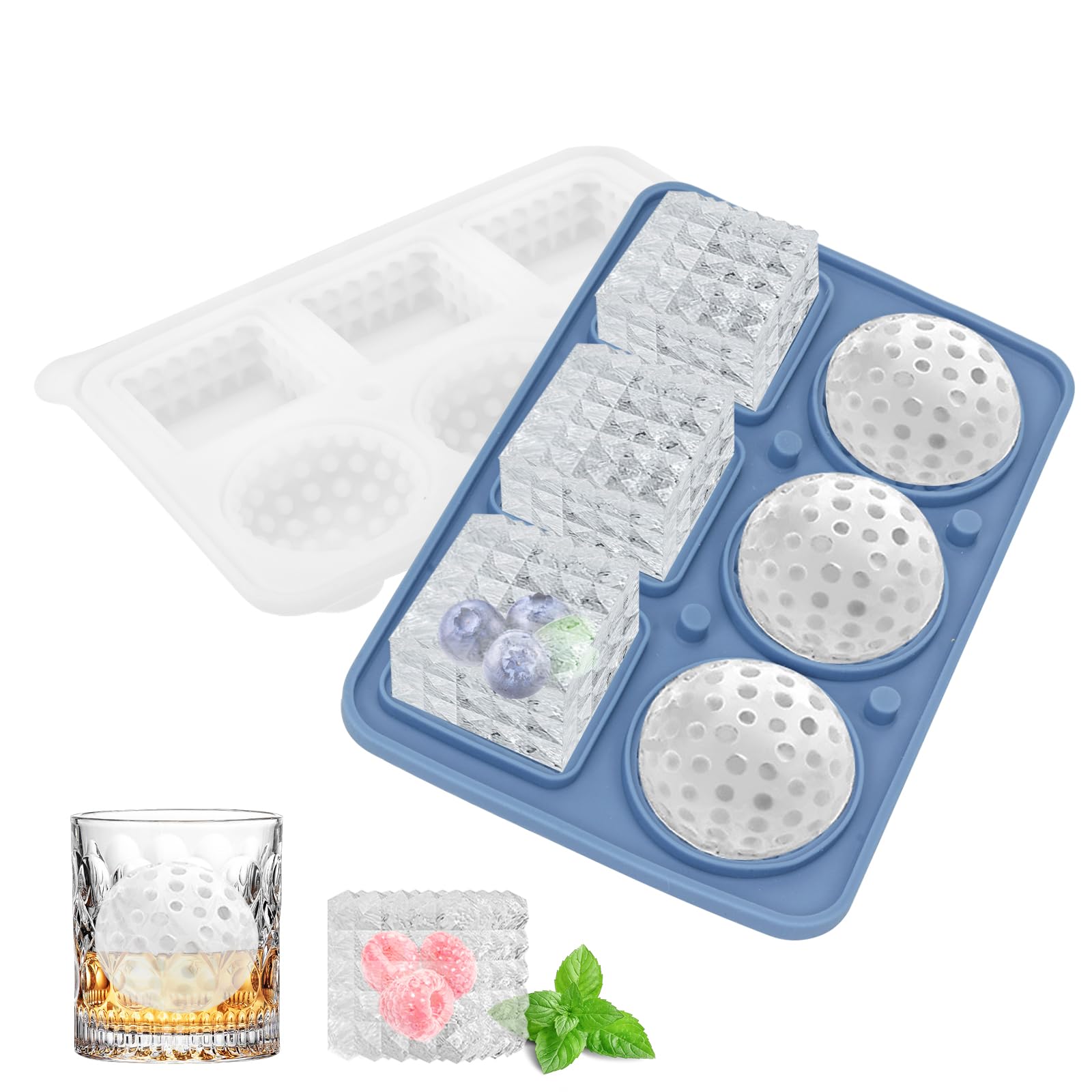 Vassoio Per Cubetti Di Ghiaccio In Silicone – 2 Stampi Con Coperchio – 6 Cubi XXL Da 5 Cm – Antiperdita