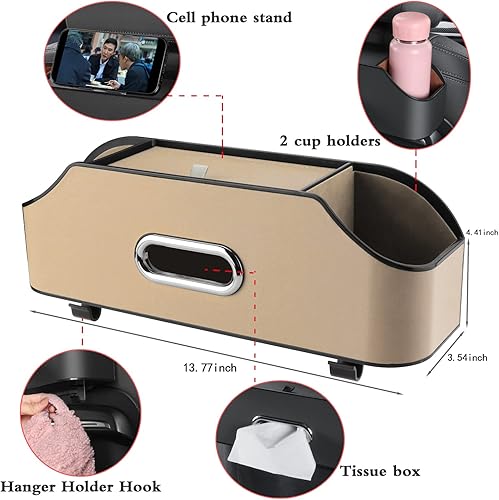 Miniatura 8 de Organizador de respaldo de asiento de automóvil, almacenamiento elegante y funcional para aventuras familiares, portavasos, caja de pañuelos y
