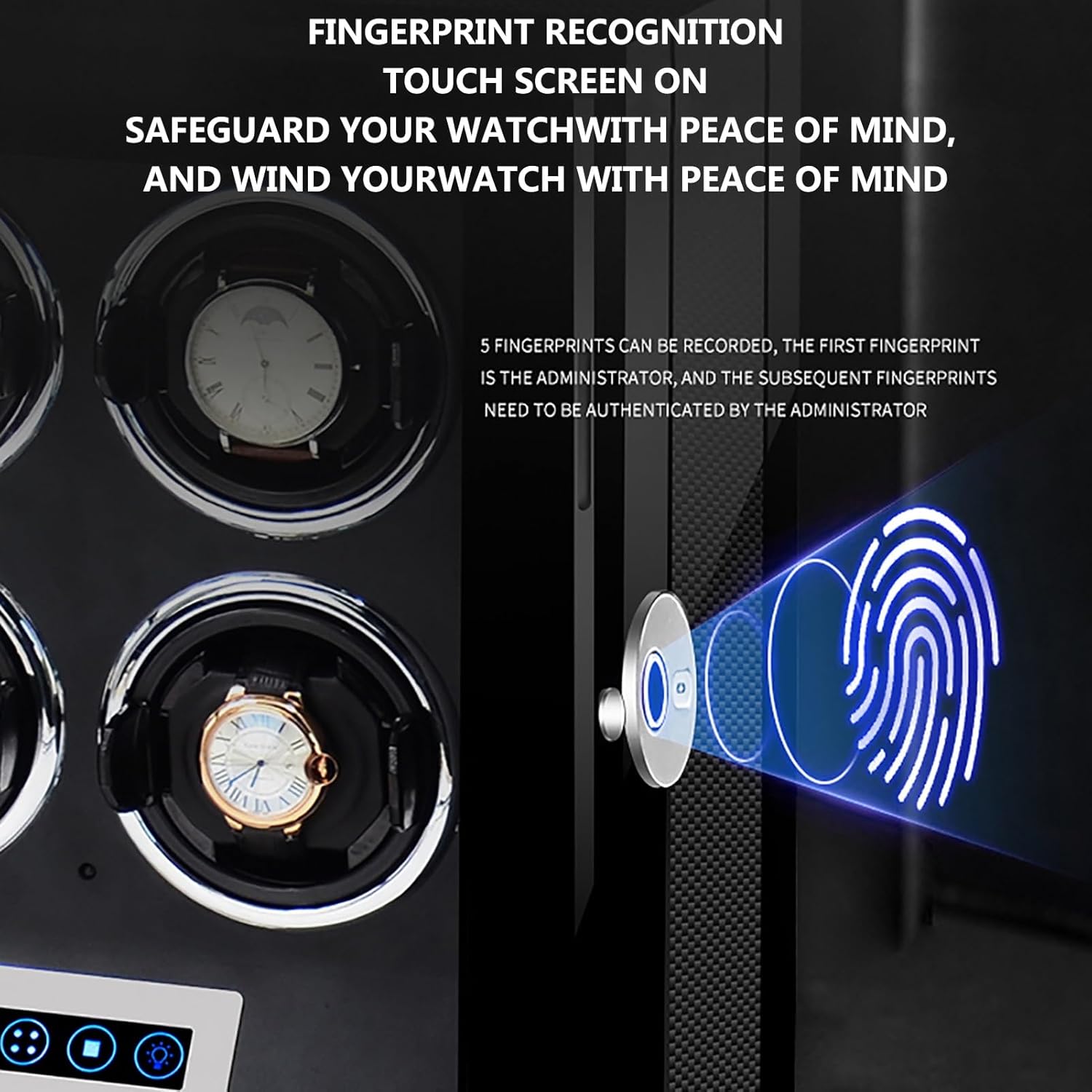 Winder Winder Box for Automatic Watches Self-Winding Mechanical Case Watches Storage Display Winding Case with LCD Touch Screen Silent Motor Carbon Fibre Leather Case