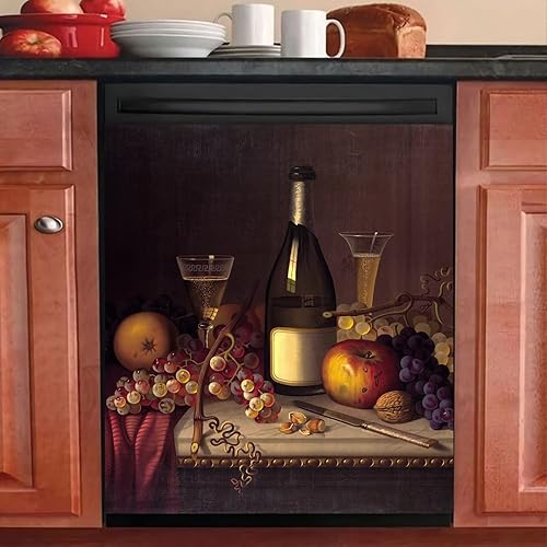 Cubierta magnética decorativa para lavavajillas de vino campestre para puerta delantera, calcomanía magnética para lavavajillas con diseño de uva de
