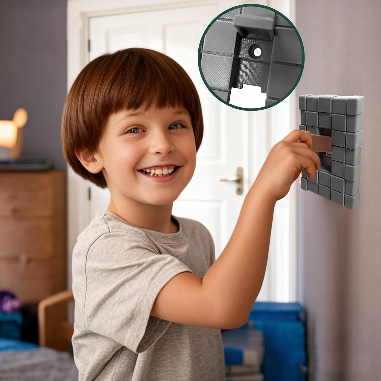 Game Room Light Switch Cover, 1 Toggles Blocks Light Switch Cover, My World Room Decor, More Sturdy, 1 Gangs Standard Size for Fans Kids Bedroom Decoration, Grey stick level