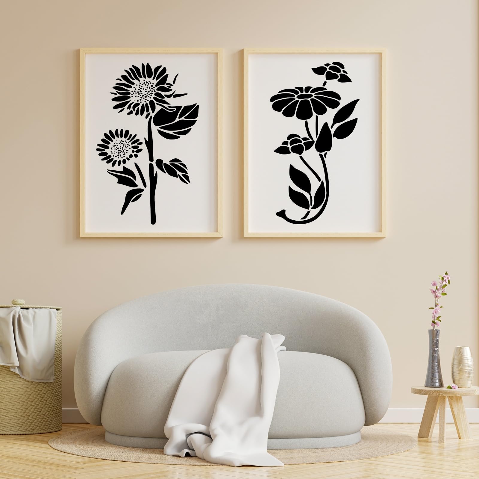 Lot de 11 pochoirs muraux réutilisables pour travaux manuels, grands modèles de motifs floraux pour projets artistiques de décoration d'intérieur