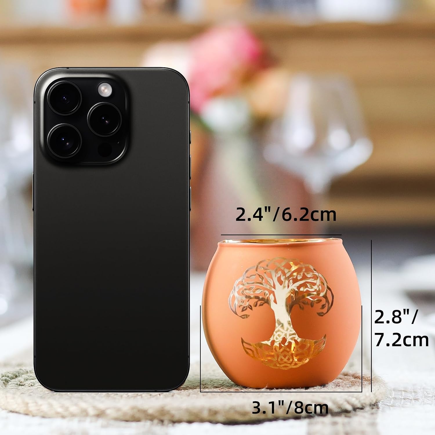 SHMILMH Fall Votive Candle Holders 6 PCS Tree of Life Glass Tea Light Candle Holders Wedding Centerpiece Decorations for Reception, Birthday Party, Bridal Shower Fall Table Decor