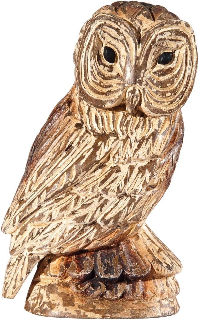 GGI Hand Carved Wooden Owl Figurine, 10 Inch