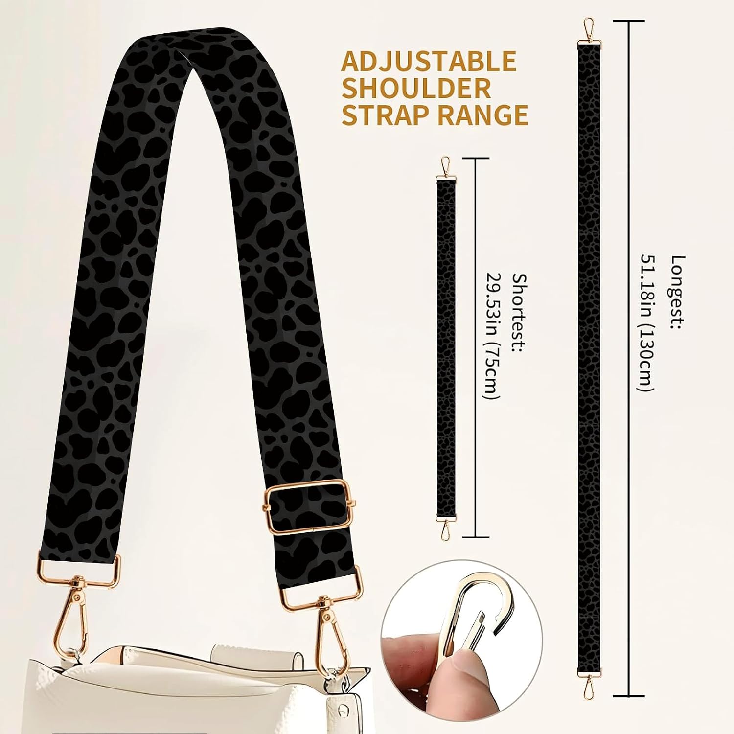 Purse Strap Replacement Crossbody 1.5" Wide Gold Buckle Shoulder Strap, Cute Handbag Strap Bag Strap Replacement Belts Adjustable Luxury Black Leopard image 3