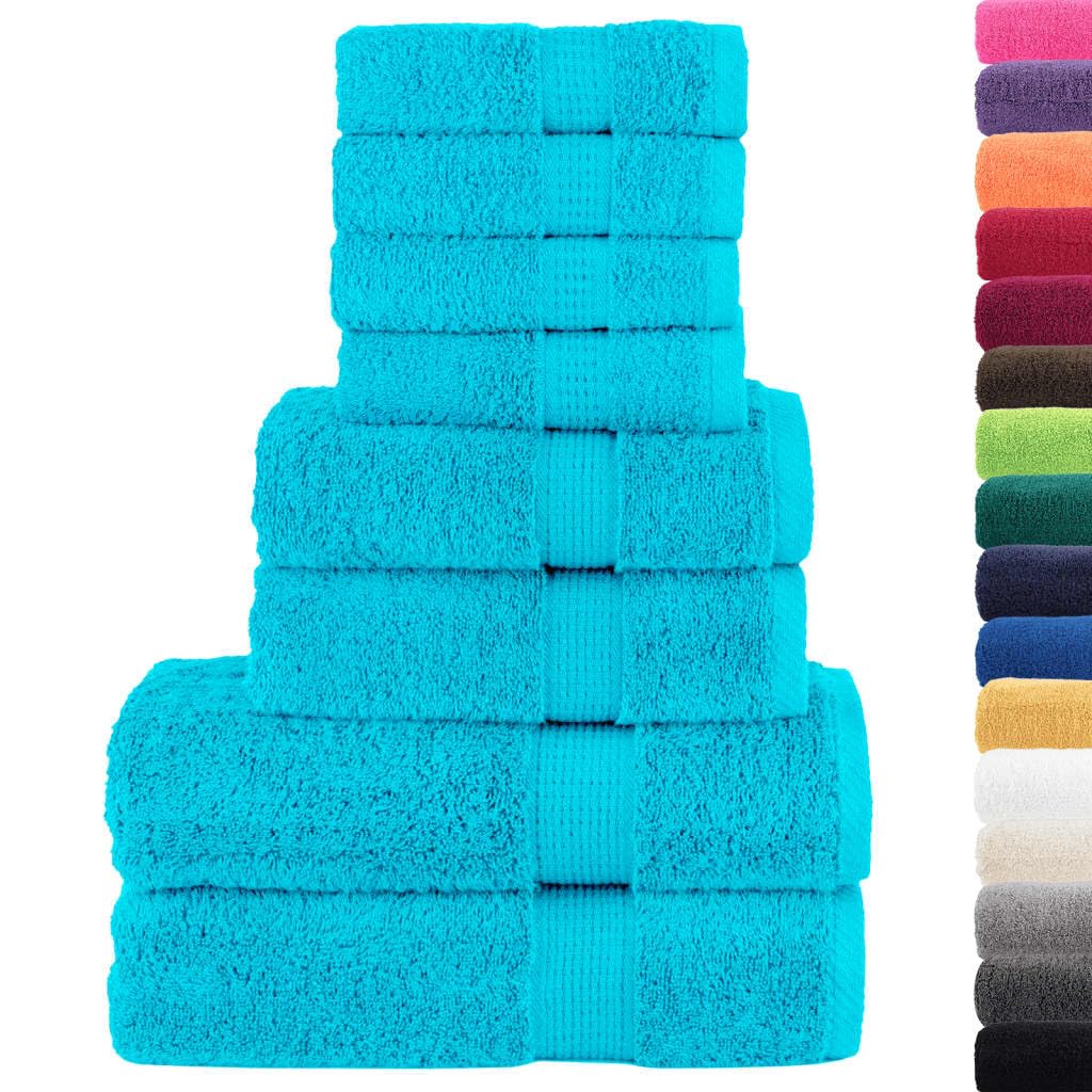 Set di asciugamani Premium SOLUND – Set di 8 asciugamani in spugna di cotone turchese da 600 g/m²
