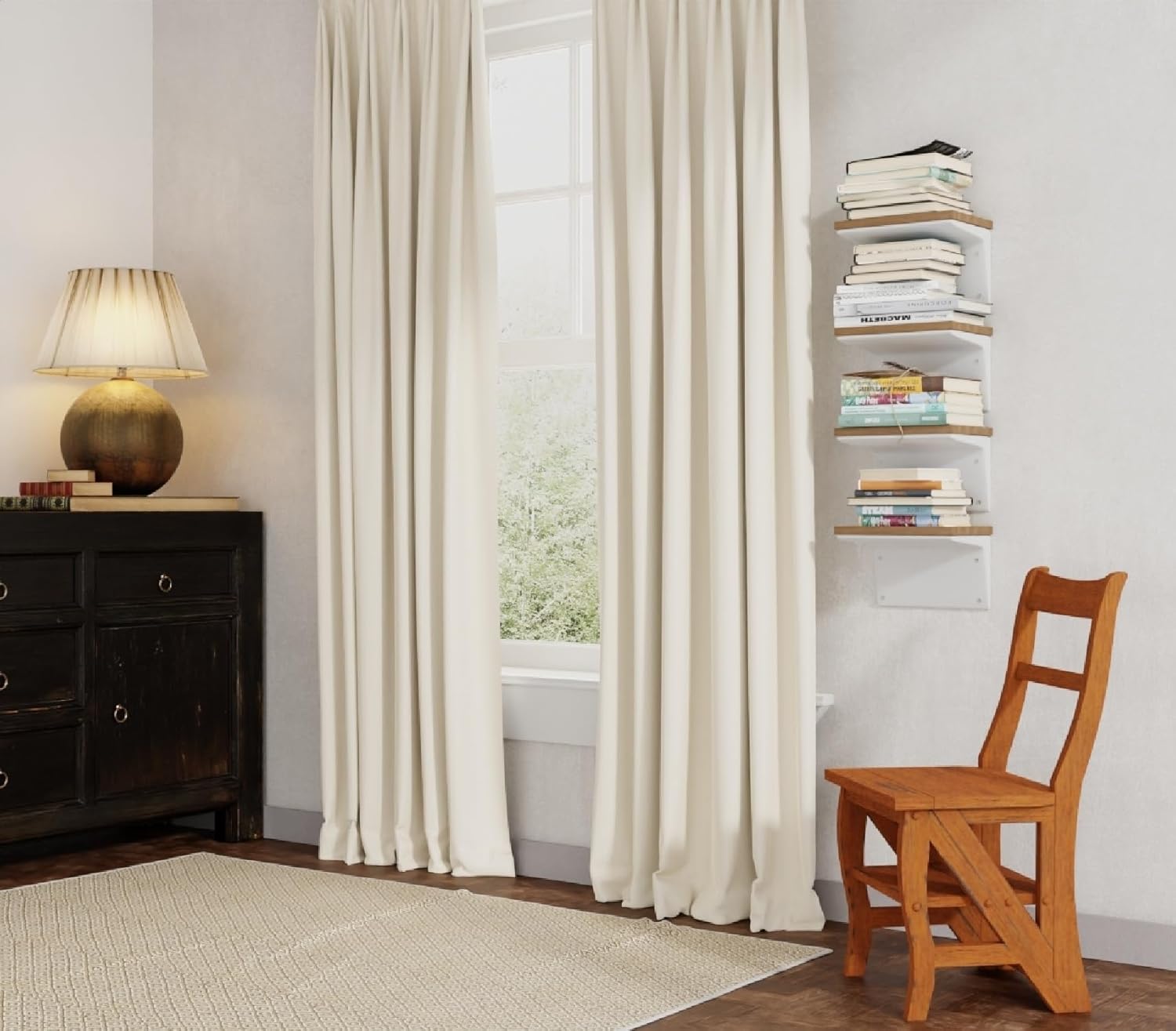 Carolina Chair & Table Antique Folding Library Ladder Chair - Convertible 2-in-1 Chair, Foldable Ladder Seat with Storage Shelf - Multifunctional Furniture for Bedroom, Dining (Chestnut)