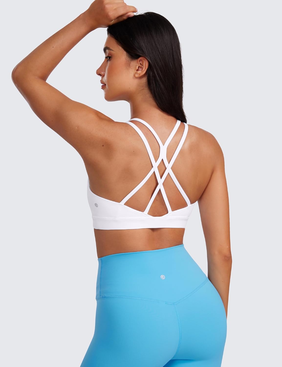 CRZ YOGA Womens Butterluxe High Neck Longline Sports Bras - Criss Cross Halter Wireless Padded Gym Workout Crop Top