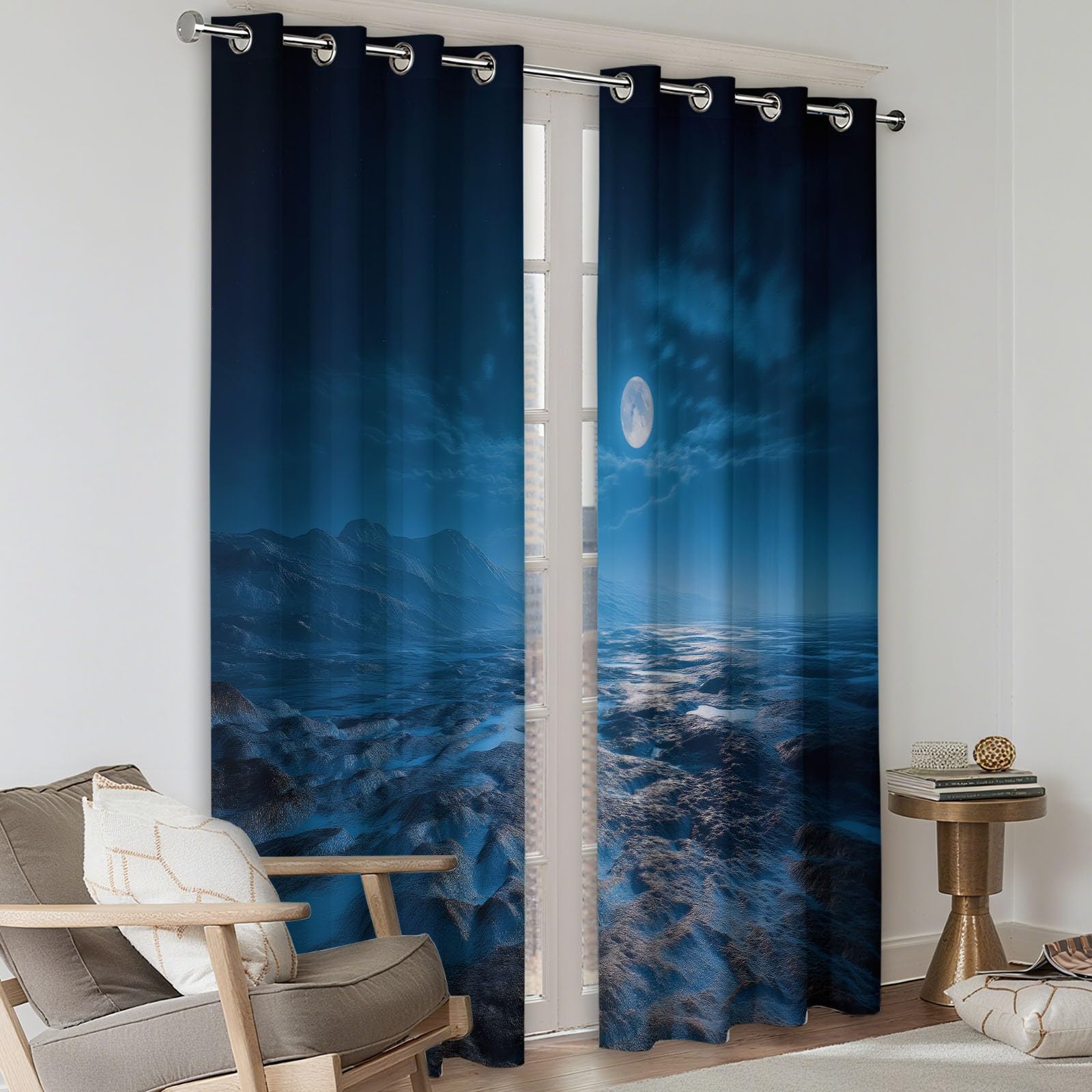 Blickdichte Vorhänge mit Ösen Sternenhimmel Felsen Nachtszene, Thermovorhang 2er Set 215 x 110 cm Verdunklungsvorhänge mit Kälte - Schallschutz für Wohnzimmer Schlafzimmer, Gardinen