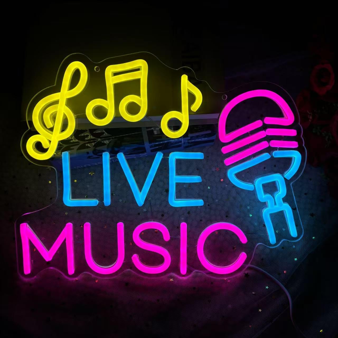 Xusdamyj Live Music Neon Sign, LED Neon Sign, 40x28cm, 15.7x9.84x0.39in, Wall Mount, USB Powered, Contemporary Music Theme - Image 2