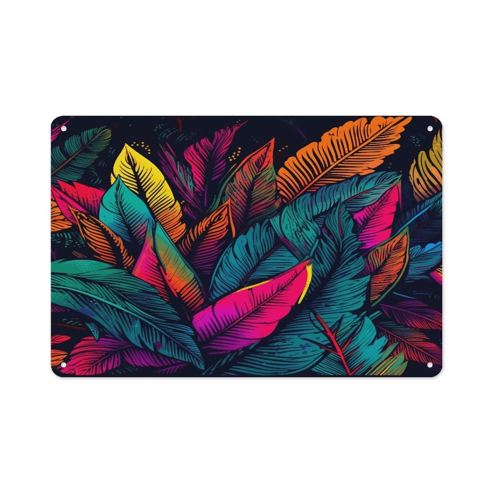 VstaDank Metal Aluminum Colorful Tropical Leaves Pattern Sign Wall Decor Vintage Metal Sign Plaque Boho Wall Hanging Decor Sublimation Picture Panel Personalized Plaque Poster 8x12in