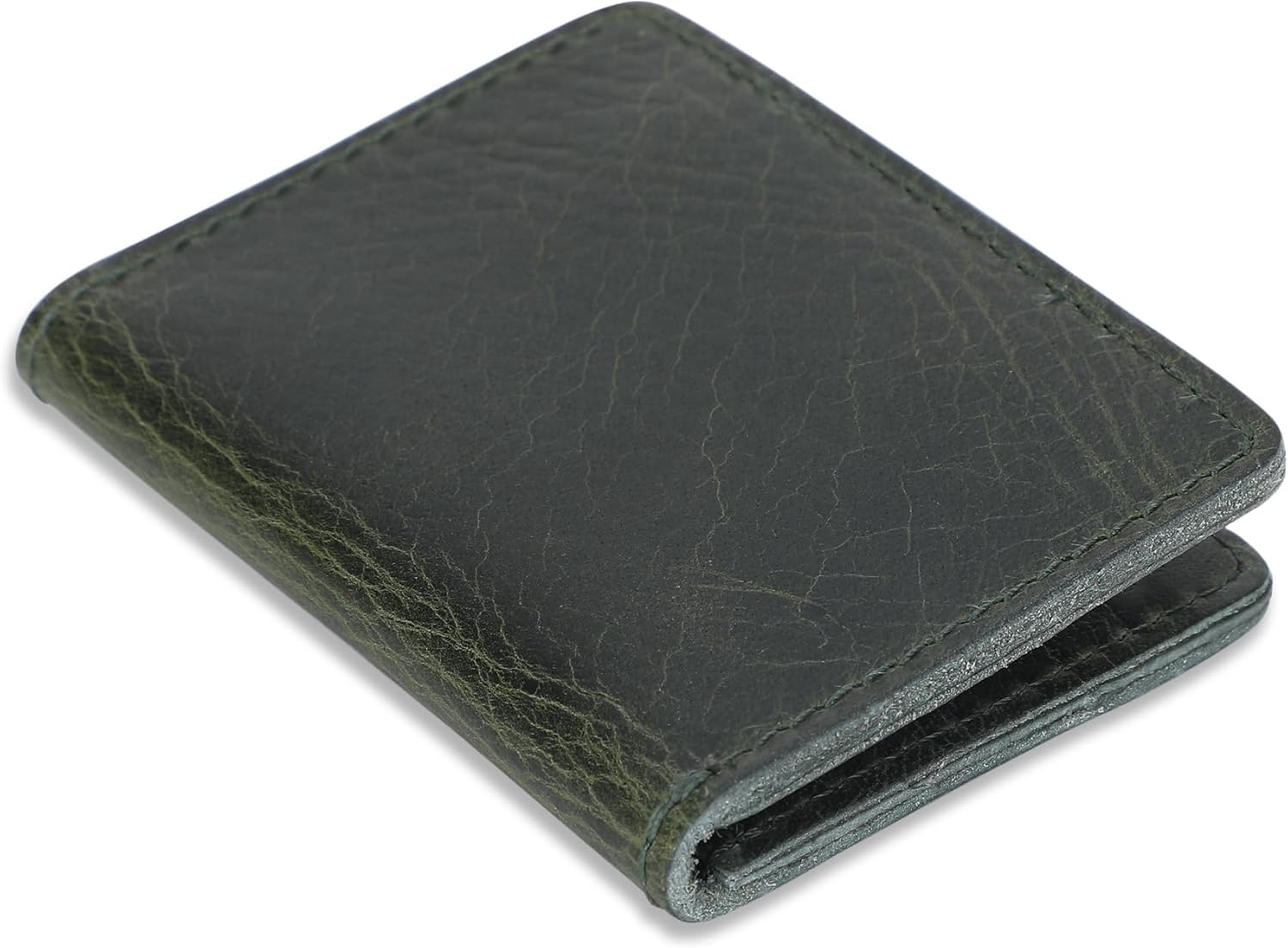 Full Grain Leather Bi-fold Wallet for Men & Women - Slim Leather Credit Card Holder, Handmade Green Money Organizer Wallet for Front Pockets, Compact Credit Card Organizer for Everyday Use - Image 6