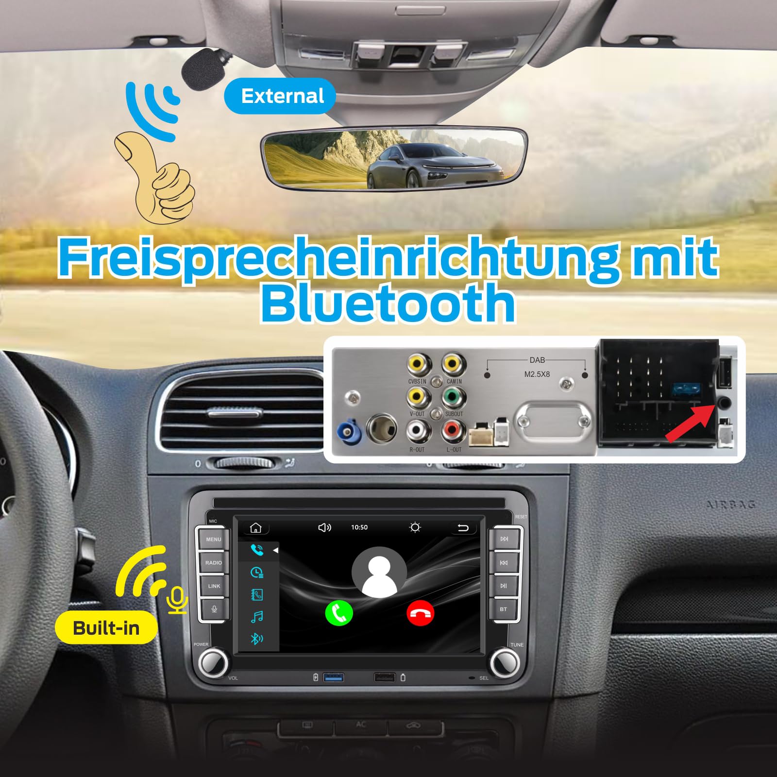 Linux Autoradio für VW Golf 5/6 Passat Jetta Caddy EOS T5 Tiguan Touran CC Polo, Plug & Play mit Originalstecker, Wireless CarPlay Android Auto, Bluetooth, RDS, FM/AM, USB