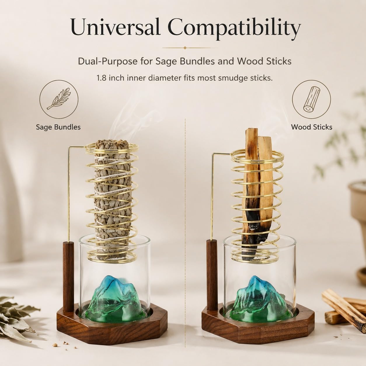 Palo Santo Holder,Mountain Shape Sage Holder Burner,Incense Holder with Glass Ash Catcher for Meditation Yoga Spa Home Space Cleansing (Glass Mountain) image 3
