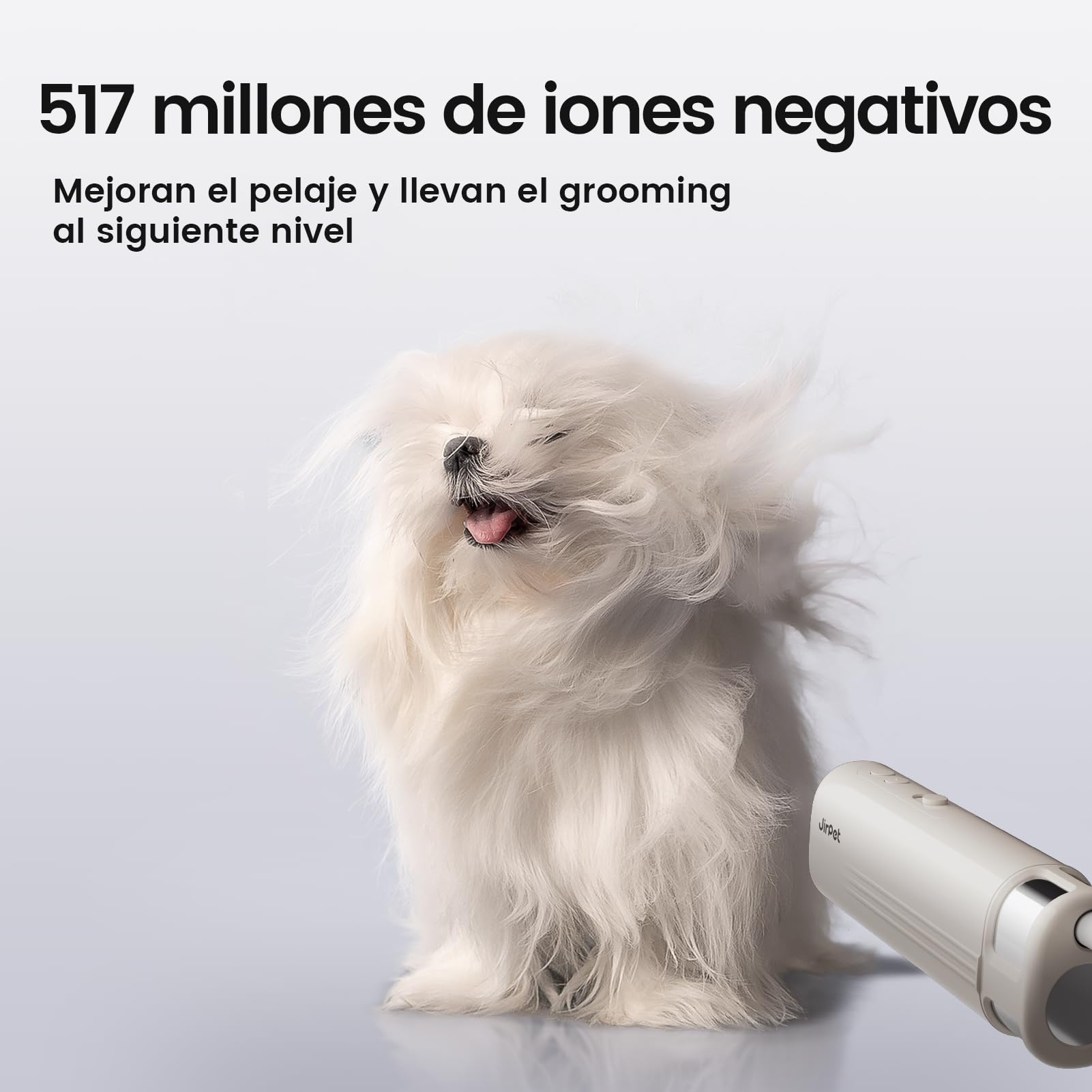JirPet Secador para Perros con Soporte para Cuello, Secador Profesional de bajo Ruido, portátil con 75 m/s, Manos Libres con Soporte para Cuello, 3 velocidades y 4 temperaturas, para peluquería