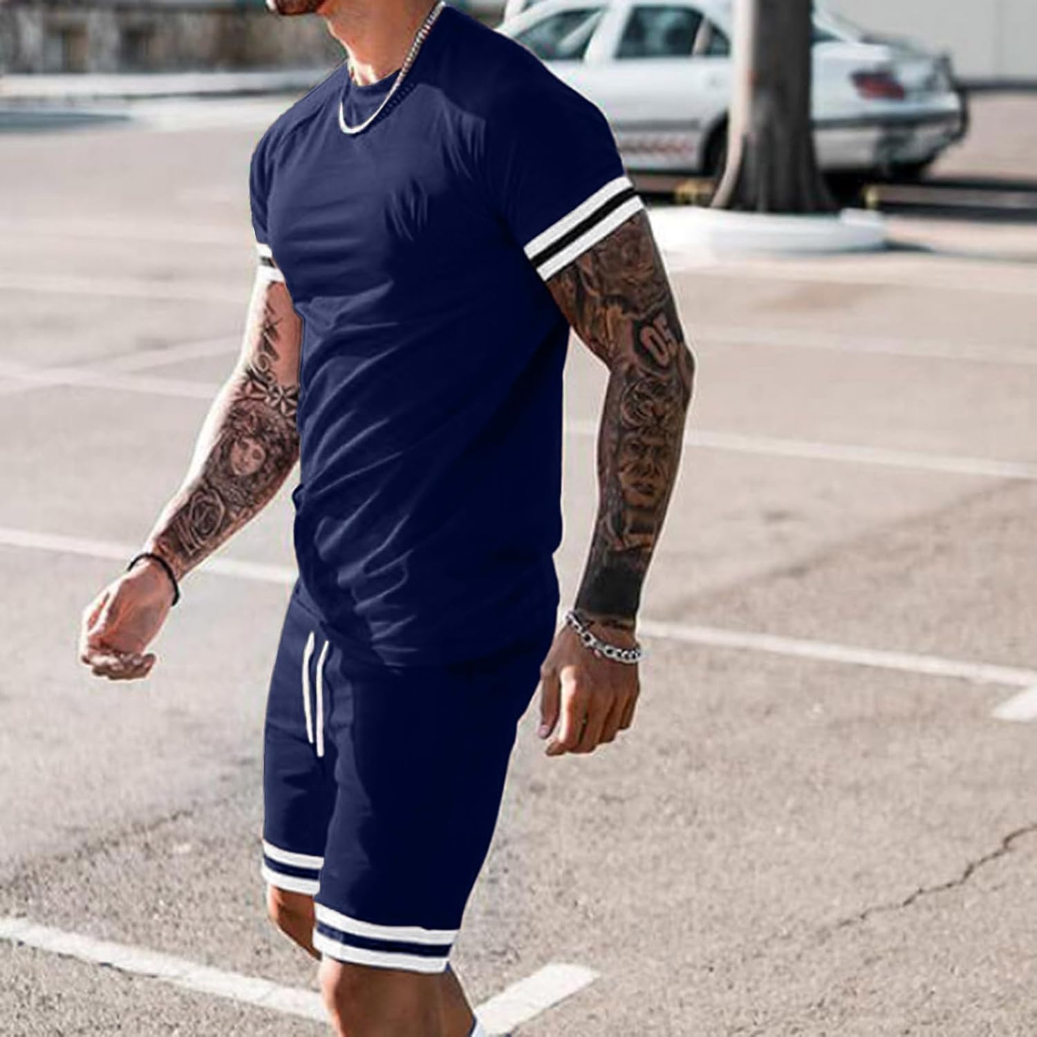Mens Short Sets 2 Piece Outfits Fashion Short Sleeve Summer Tracksuits Casual Set with Pockets - Image 4