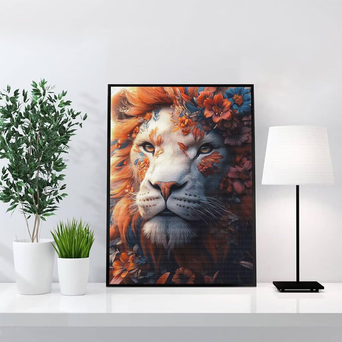 Malowanie diamentami dla dorosłych, duży, XXL, 90 x 120 cm, lew, do malarstwa, prostokątne kamienie, kwiaty, pełne wiertło, "zrób to sam", haft krzyżykowy, embroidery, DIY, zestaw do malarstwa