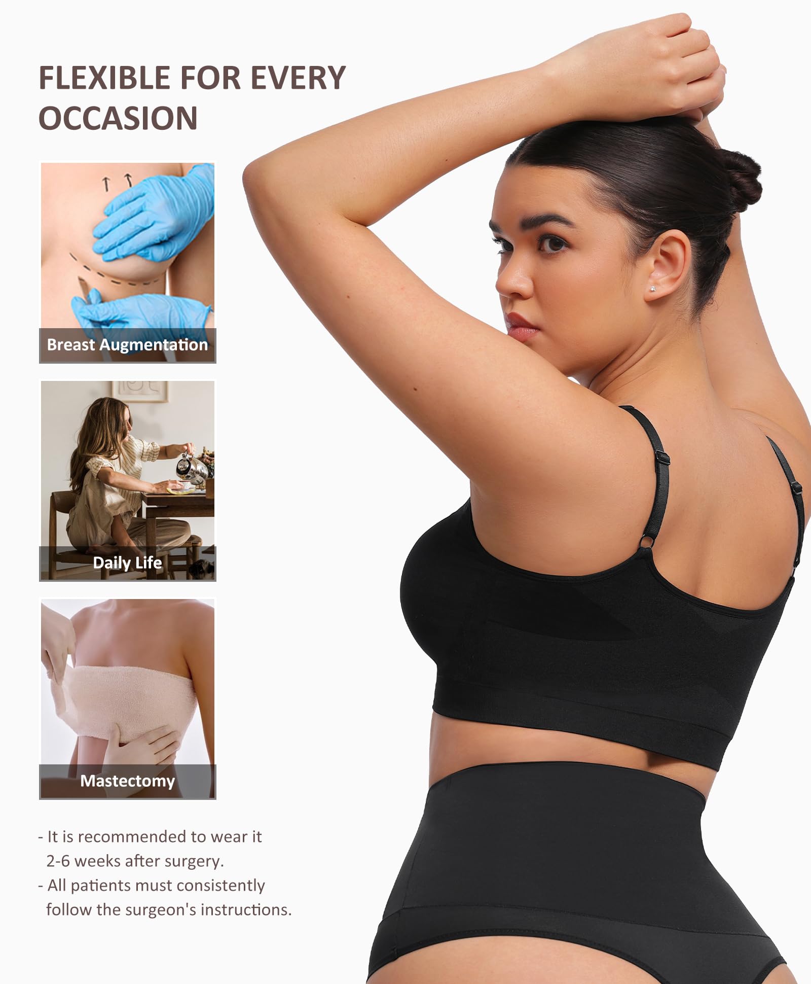 FeelinGirl Soutien-gorge à fermeture éclair sur le devant pour femme, sans armatures, soutien-gorge de compression post-chirurgie avec larges bretelles réglables