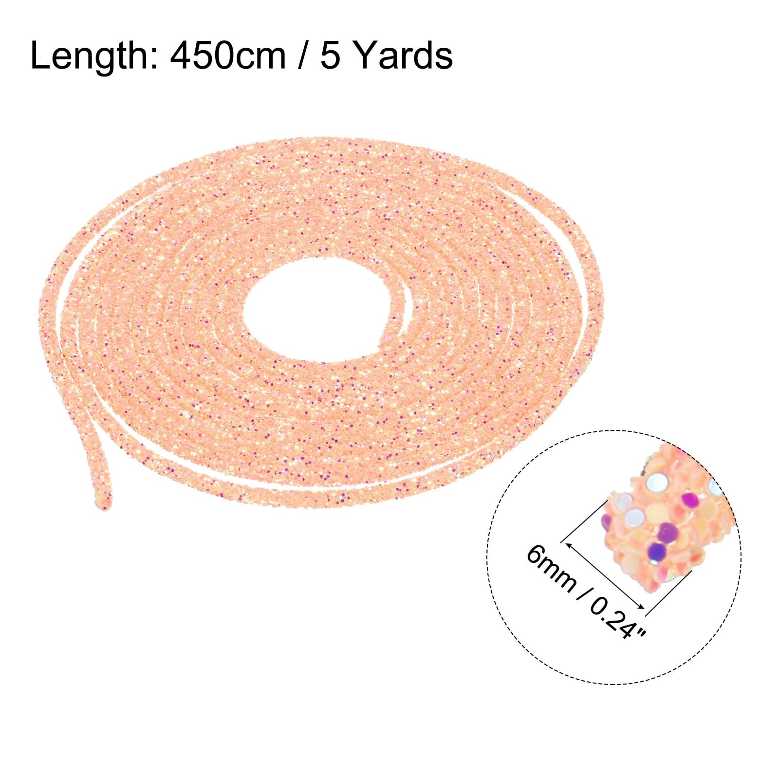 sourcing map 5 Yard 6mm 0.24 inch Glitter Sequins Rope Sequins Rhinestone Tube Cord for DIY Wedding Dresses Costume Clothing Shoes Jewelry Accessory Clear White — view 118