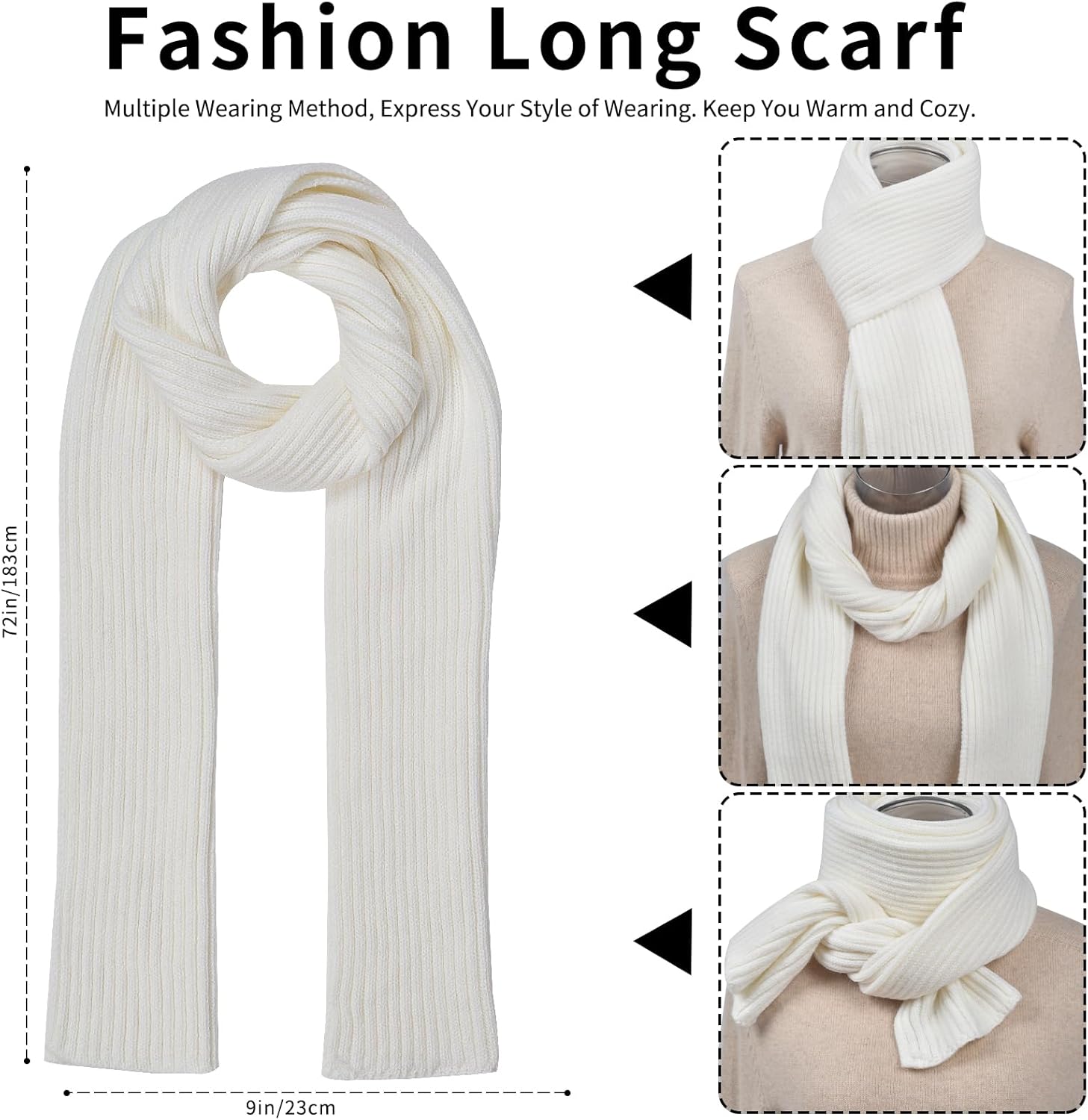 Winter Beanie Hat Scarf Gloves Set for Women, Classic Beanie with Removable Pom Pom Long Scarf Touchscreen Gloves 3 in 1 Set - Image 6