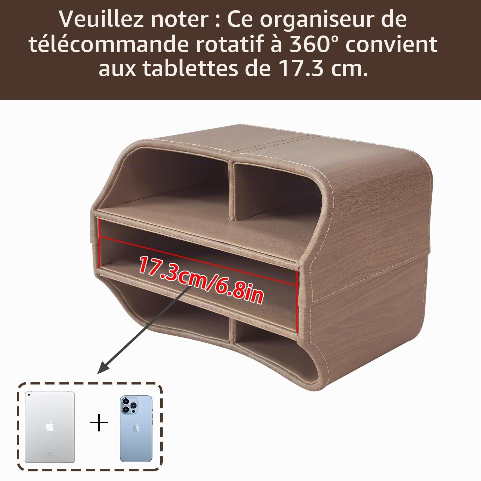 Support pour télécommande pivotant à 360 degrés, organisateur multifonctionnel en similicuir PU pour table de nuit, 5 pièces - Organisateur de bureau pour iPad Mini/Stylo/Téléphone/Médias