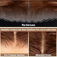 Vista 2 de Pelucas de cabello humano rubio de 18 pulgadas, sin pegamento, cierre HD de 9 x 6, encaje degradado, precortadas 4/27, sin pegamento, peluca marrón