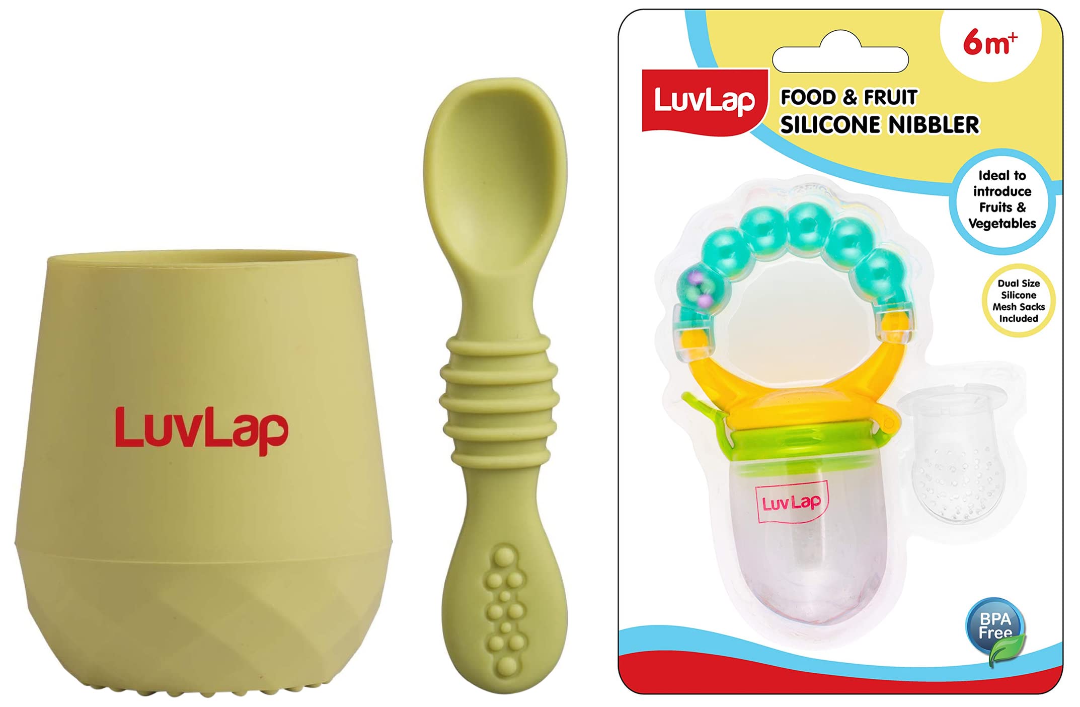Luvlap Baby & Toddler Silicone Spoon & Training Cup Set, 100% Food Grade Silicone, Unbreakable, BPA & Plastic Free, Baby Led Weaning Utensil, Baby Shower Gift Pearly Food & Fruit Nibbler-image-38