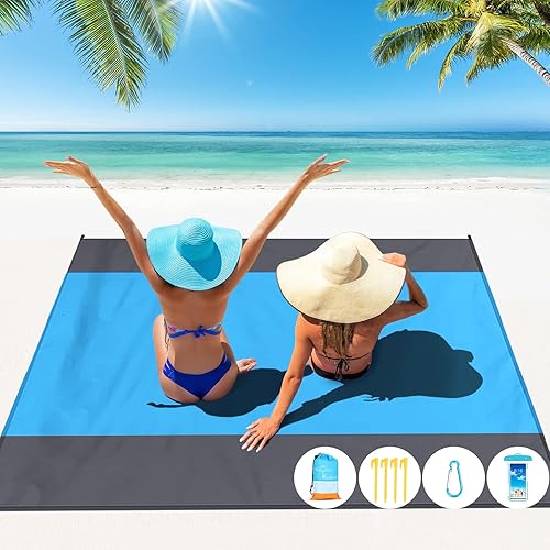 Famstar Manta de playa extra grande de 10 x 9 pies, manta de playa impermeable a prueba de arena, para 2 a 8 adultos, ligera y duradera para viajes,